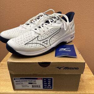 Mizuno Men's Wave Exceed Tour 5 AC Tennis/Pickleball Shoes White/Blue Sz 13